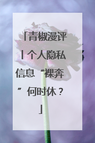 青椒漫评丨个人隐私信息“裸奔”何时休？